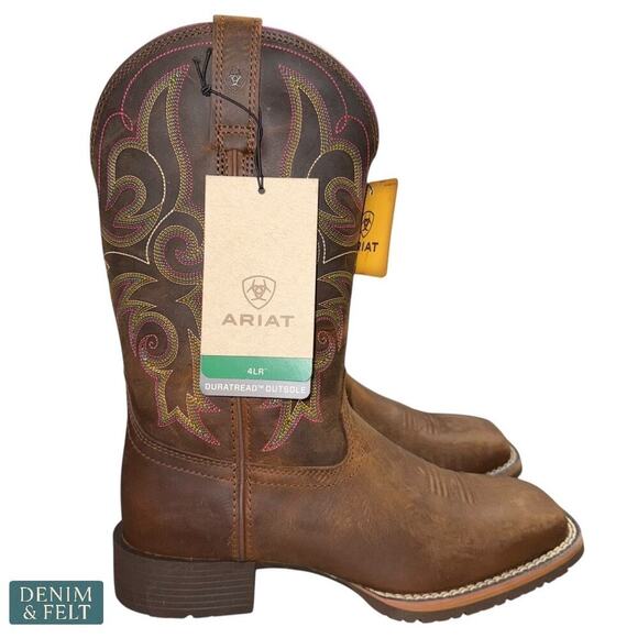 Ariat Hybrid Rancher Brown Leather Wide Square Toe Cowboy Boots Women’s 7B NEW - Picture 10 of 14